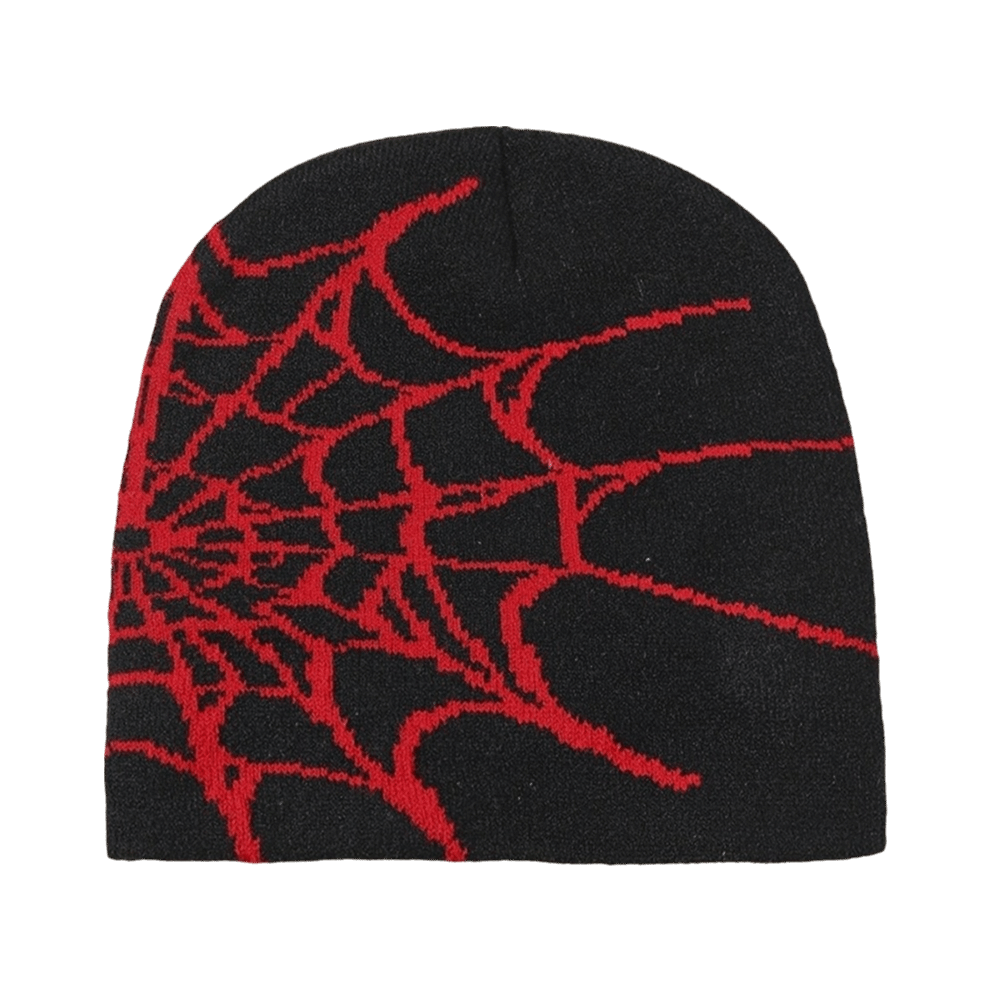 Beanie Cuffed Knit - 고딕 스타일의 부드러운 거미줄 패턴 비니,